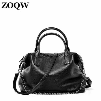 

ZOQW Luxury Genuine Cow Leather Women Bag 2020 Summer Clutch Handbag Purse Black Vintage Shoulder Bags Crossbody Bag Tote 1324