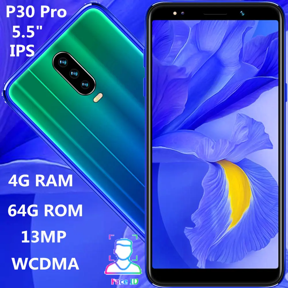 Смартфоны P30 Pro, 4 Гб ОЗУ, 64 Гб ПЗУ, четырехъядерный процессор, 13 МП, 6,0 дюйма, 18:9, дешево, мобильный телефон с функцией распознавания лица, разблокированный WCDMA, Android, мобильные телефоны