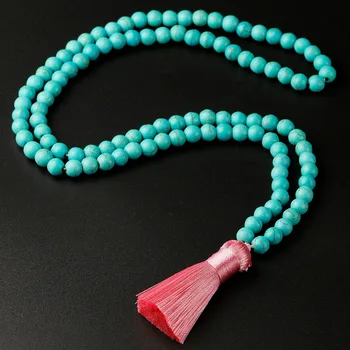 

Multilayer 108 Turquoise Beads 8mm Tassel Bracelet Necklace Tibetan Buddhist Mala Buddha Charm Rosary Yoga For Women Men Jewelry