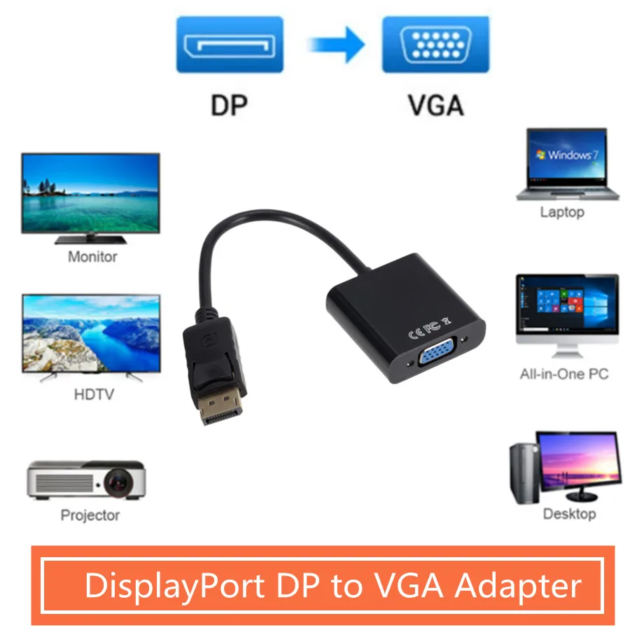 GRWIBEOU DisplayPort Display Port DP to VGA Adapter Cable Male to Female Converter for PC Computer Laptop HDTV Monitor Projector