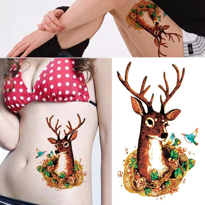 

Cute Milu Deer Tattoos Sticker Temporary Realistic Fake Washable Tattoo Decal For Adult Body Art Legs Arm Creative Tatoos