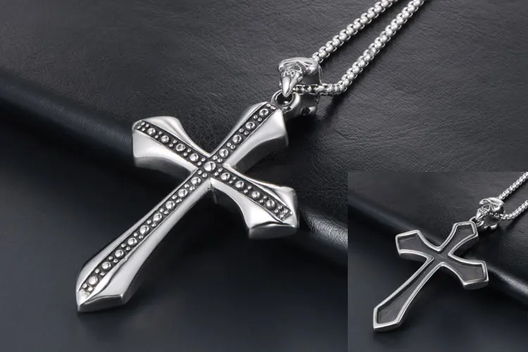 男士复古耶稣十字架钛钢项链吊坠哥特骷髅头项坠 (4)