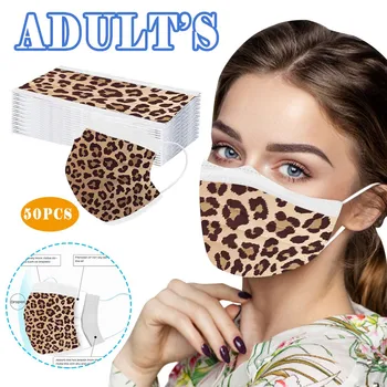 

50pcs Adult Mask Three-layer Disposable Protective Leopard Printing Mondkapjes Mouth Caps Breathable Mascarillas Earloop Маска