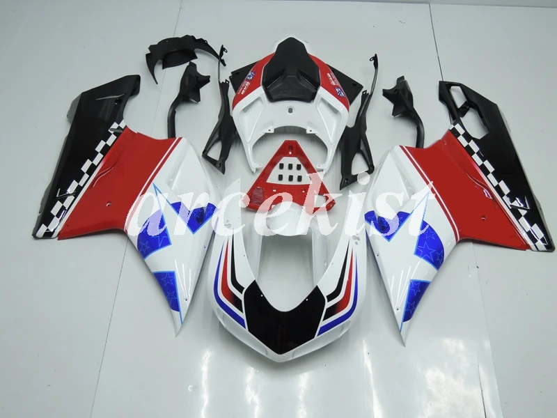 Инъекций ABS Полный обтекатели комплект подходит для поездок на мотоцикле Ducati 1098s 848 evo 1198 2007 2008 2009 2010 2011 2012 тела комплект красного и синего цвета