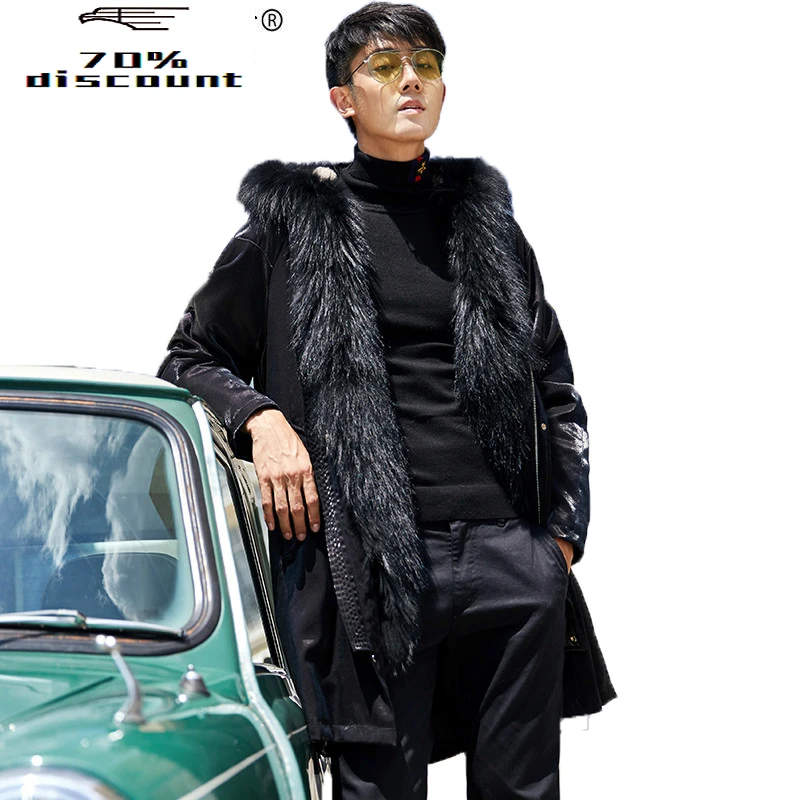 

Coat Men Parka Winter Jacket Raccoon Fur Collar Long Coat Rabbit Fur Liner Plus Size Veste Homme Hiver MG-2836002 KJ2526