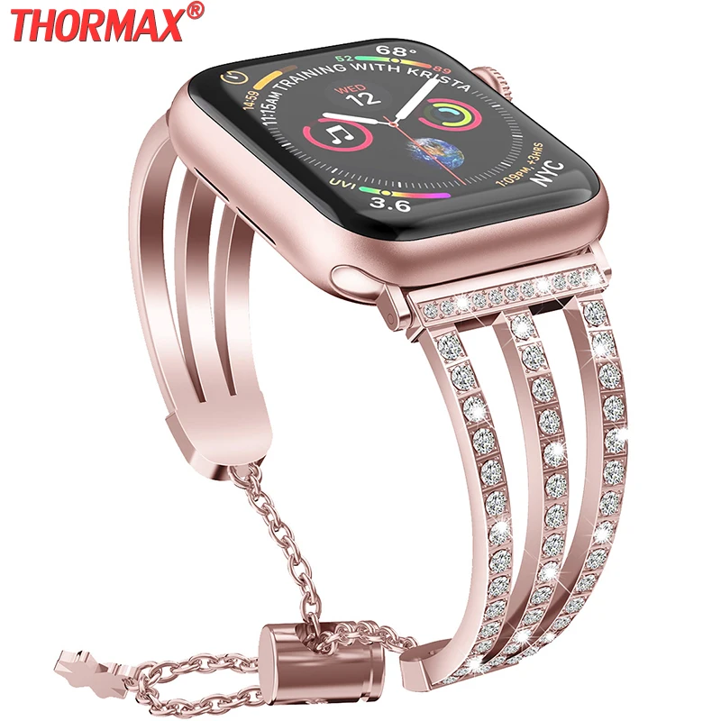 Ремешок для часов Apple Watch Band 38 мм 40 42 44 браслет из нержавеющей стали с бриллиантами