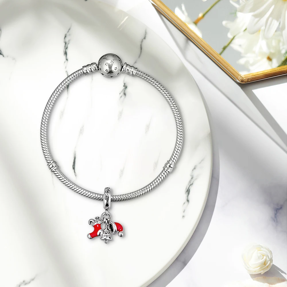 Подходит для браслетов Pandora Charms праздничный чулок, шляпа, дерево бусины 925 пробы-серебро-ювелирные изделия