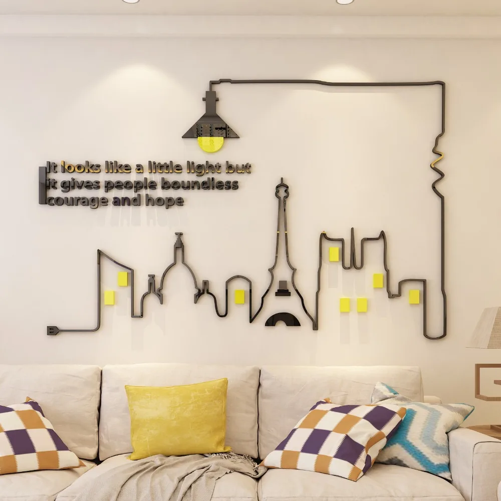 Простые линии акриловая Наклейка на стену 3D Наклейка на стену фреска для гостиной, спальни, ТВ фон украшение плакат Настенный декор