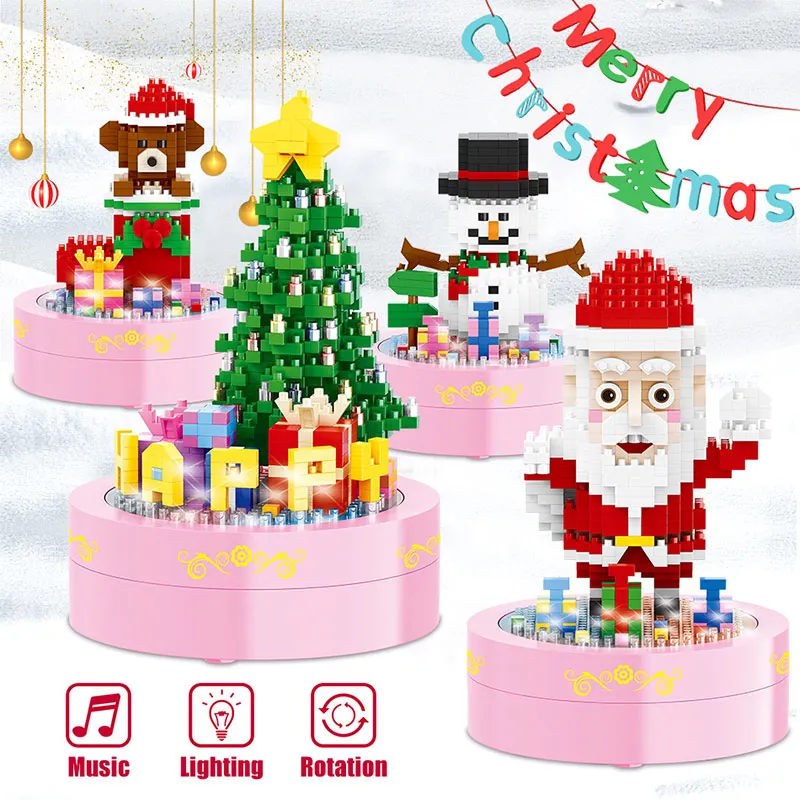 

Mini Blocks DIY Santa Claus Xmas tree snowman building bricks with music lights Educational Toys for Children Christmas Gifts