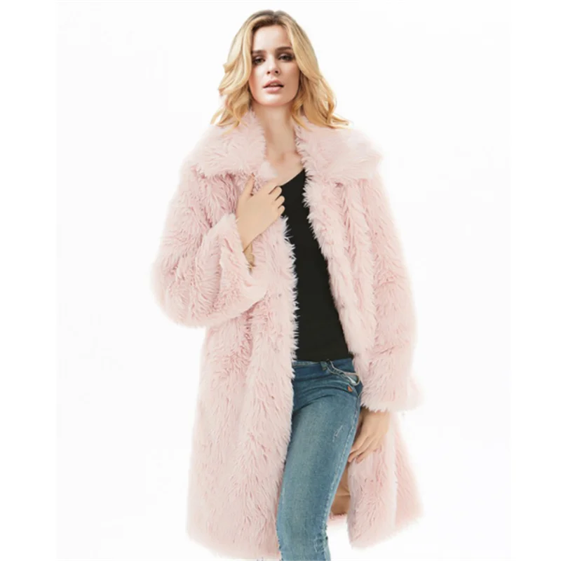 Plus Size Womens Coats Winter Korean Casual Fashion Faux Fur Coat Warm Clothes Fur Long Coat