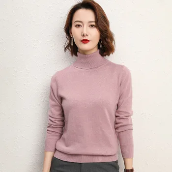 

Women's T-shirt solid color turtleneck sweater fit