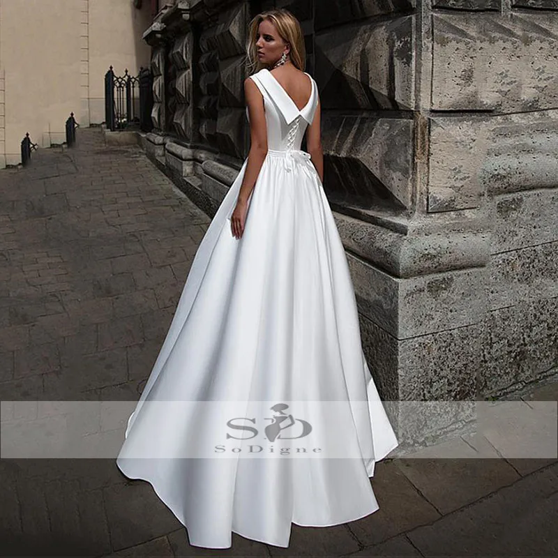 SoDigne robe de mariee романтическое белое Элегантное Атласное ТРАПЕЦИЕВИДНОЕ свадебное платье со складками свадебное платье с поясом на шнуровке свадебное платье