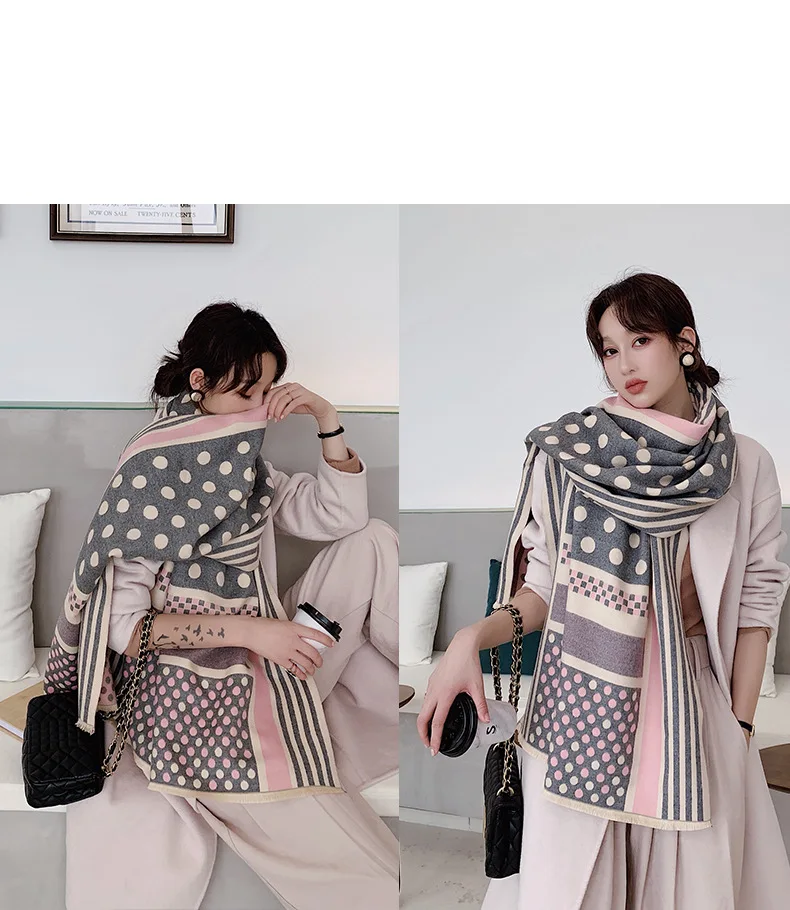 Корейский стиль модные резиновые сапоги с рисунком в горошек, с принтом шарфы Для женщин кашемировый зимний шарф осень-зима шалей толстые теплые Одеяло пашмины