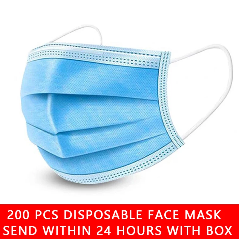 

200 Pcs 3 Layers Sterile Mask Disposable Facemask Keep Safe Protective Mouth Face Mask Anti Dust Respirator Facemasks with Box