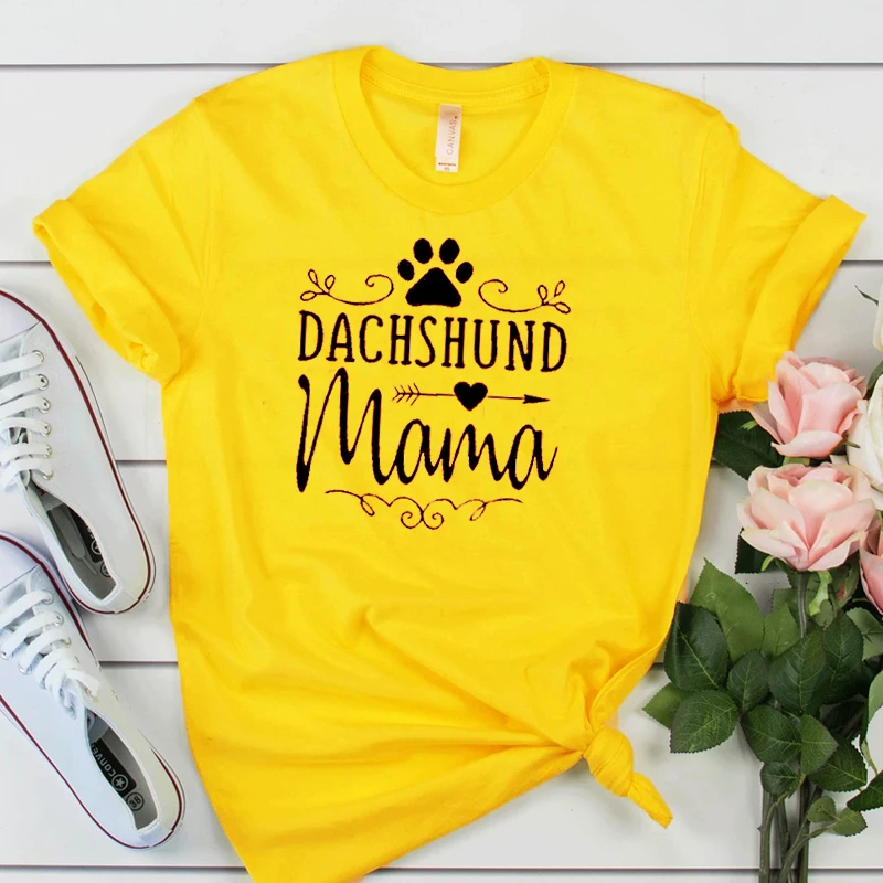 Dachshund Mama Эстетическая футболка Веселая стильная сердце со стрелой Tumlr графическая футболка подарок матери собачья лапа хлопковые топы Tumblr футболка мама