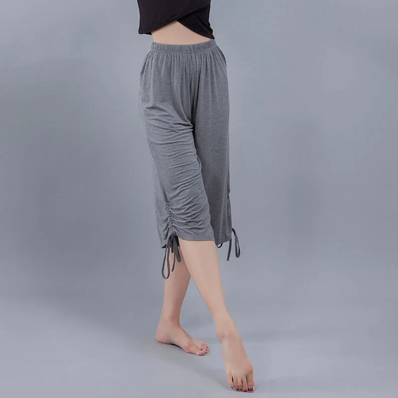 Latin Dance Loose wide leg drawstring Straight Cropped pants women Ballroom Tango trousers Cha Salsa rumba modern Dance Yoga