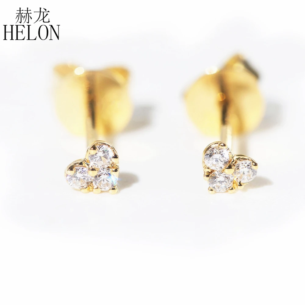 

HELON SI/H Full Cut 100% Natural Diamond Earrings for Women Solid 14k Yellow Gold Trendy Stud Earrings Party Fine Jewelry Gift