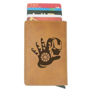

2019 New Fashion iron Man Design Rfid Card Holder Men Women Wallets Short Purse Leather Slim Wallets Mini Wallet Gifts