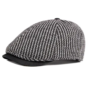 

2020 autumn and winter hat men's beret British retro six-piece peaked cap female knitted forward cap octagonal hat