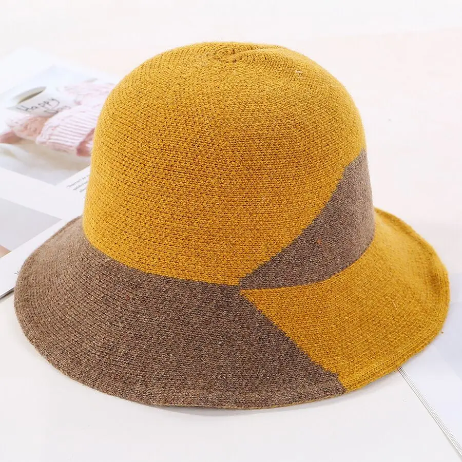 Осенне-зимняя женская шляпа высокого качества Женская шляпа ведро Модная Складная вязаная шапка женская шерстяная Панама с широкими полями шапки - Цвет: yellow
