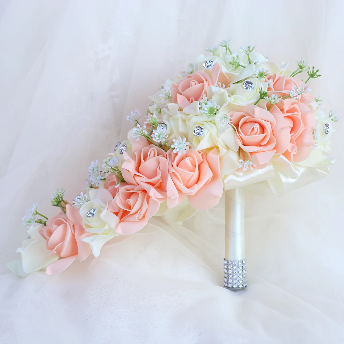 Wedding Bouquets Artificial Rose Flowers Wedding Flower Decoration Elegant PE Waterfall Rose Diamond Hand Flower Bride Wedding Orange Wedding Bouquet Party Supplies Handmade PE301