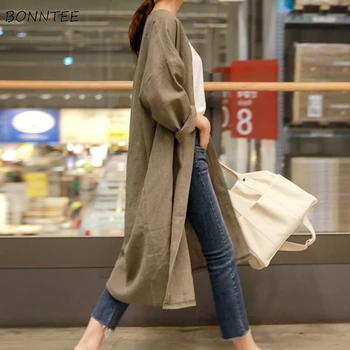 

Trench Women Solid Korean Style Elegant Open Stitch Daily Lady Sun Protection Outerwear Spring Thin All-match Comfortable Tops