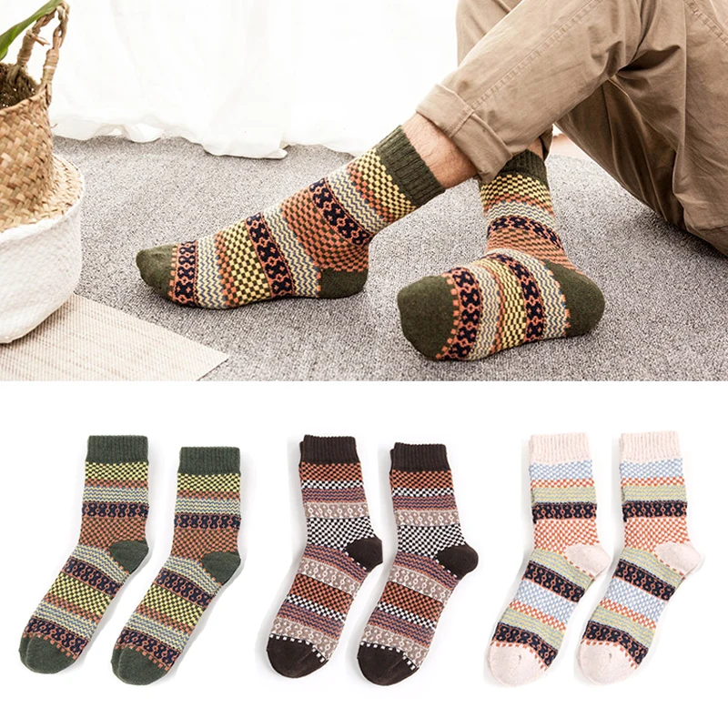 style 18 3pair 1/2 пары, модные мужские хлопковые теплые носки с принтом, осенне-зимние классические забавные носки в клетку, цветные мужские повседневные короткие носки - Color: style 18 3pair