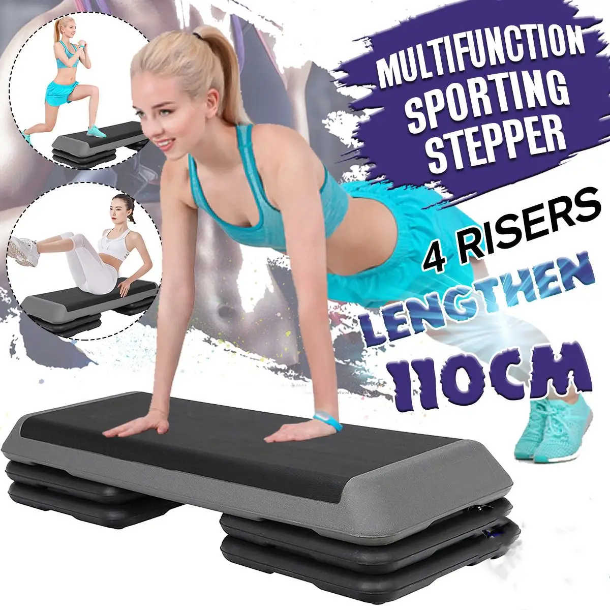 

300KG Step Fitness Stepper Non-slip Aerobic Steppers Sport Gymnastics 4 Risers Adjustable Cardio Yoga Pedal Exercise Equipment