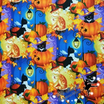 

New 110cm Wide Colorful Cotton Fabric Printed Black Cat Halloween Fabric Patchwork Sewing Material Diy Women Dress Clothing