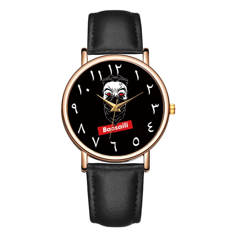 

Bao sai li Black And White with Pattern Cool Dial Quartz Watch Charm Leather Belt Movement Watch