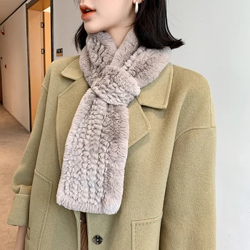 

YCFUR Casual Women Scarf Winter Warm Real Rex Rabbit Fur Neck Warmer Scarves for Ladies Simple Scarf Muffler Female
