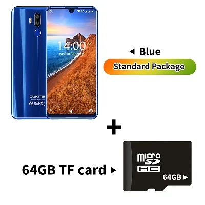 OUKITEL K9 7,1" FHD+ безрамочный экран капли воды Дисплей 6000 мА/ч, Батарея 5 V/6A Quick Charge смартфон 4 Гб 64 Гб 16MP/8MP Face ID мобильного телефона - Цвет: Blue N 64GB Card