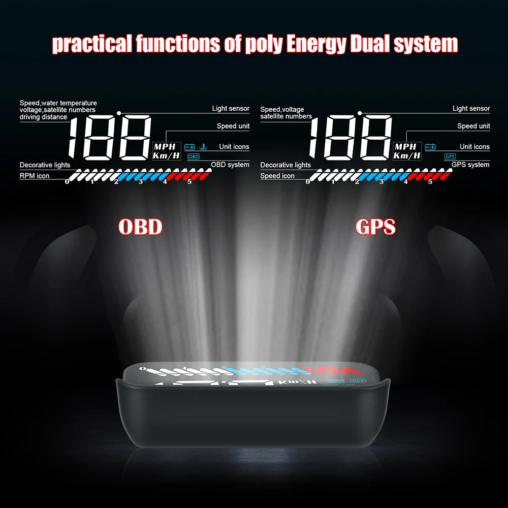 

Car HUD Head-Up Display Water Temperature Overspeed Alarm Warning with OBD II Interface Digital Projection LED HD Display