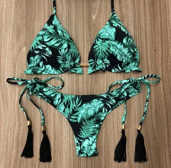 

Sexy Halter Swimsuit Push Up 2020 Brazilian Bikini Tropical Plant Print Swimwear String Mini Swimsuit Women Thong Micro Bikini