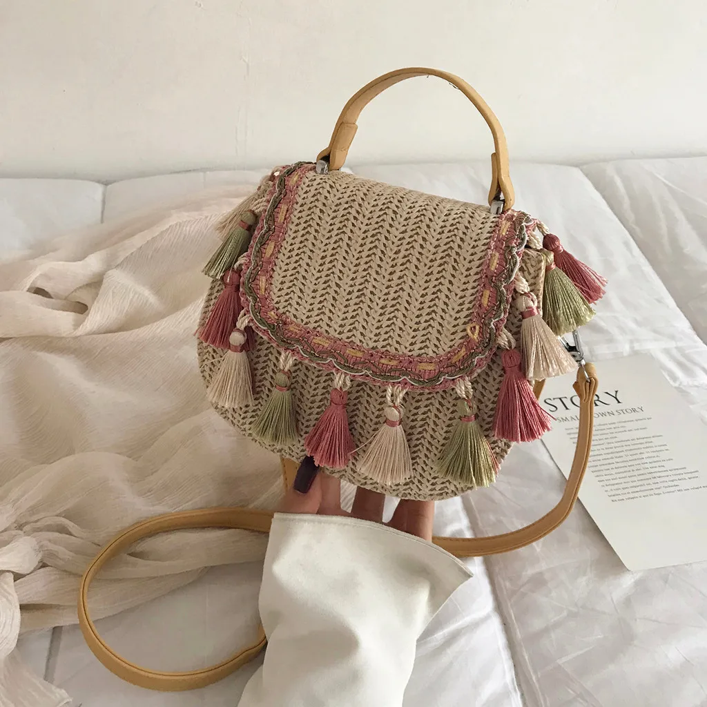 

Fashion Women Retro Weave Leather Tassel Handle Bag Crossbody Bag Shoulder Bags trend woman messenger bags