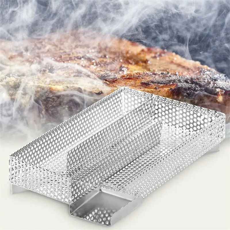 Stainless Steel Pellet Smoke Generator Cooking Tool for BBQ Grill Hot or Cold Smoking Box  Grill Meat  Fish Cheese Barbecue Tool