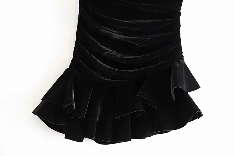 Винтажная шикарная Асимметричная бархатная юбка с рюшами za модная женская мини-юбка на молнии сзади Повседневная Jupe Femme