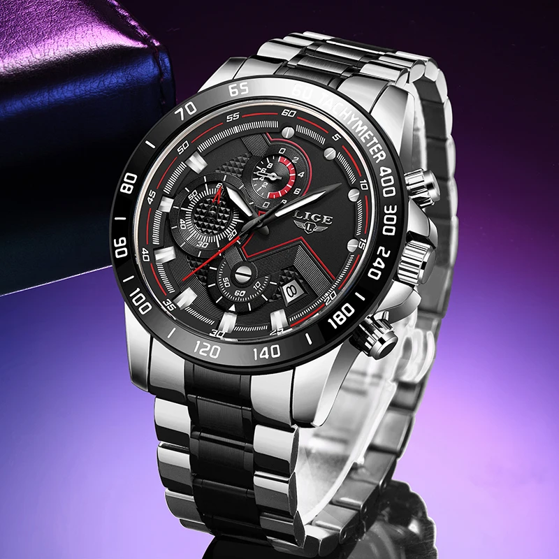 

2020 LIGE New Military Sports Watches For Mens Fashion Waterproof Clock Men's Business Watch Date Quartz Watch Chronograph+Box
