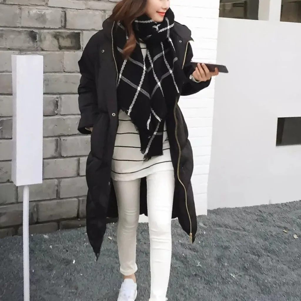 Women's Long Skiing Jackets White Winter Hooded Parkas Zipper Warm Windbreak Warm Female Slim Sintepon Parkas Outwear Coat