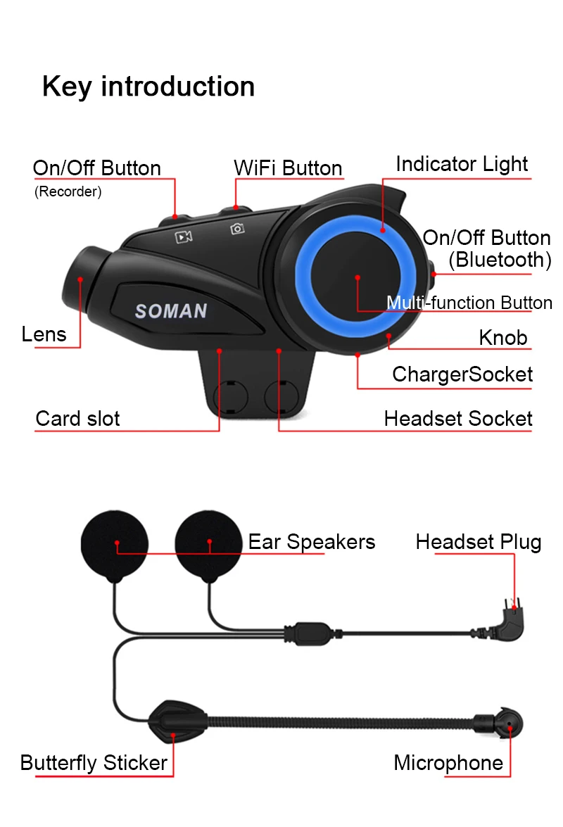 SOMAN M3 Motorcycle Headset Bluetooth 