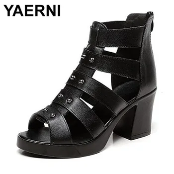 

YAERNI 2020Summer New Ladies Wearing Sandals, Hollow Hollow Zipper With High Heel Thick Bottom Fish Mouth Female Roman Boots