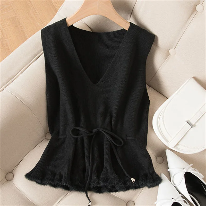 

Knitted vest women's autumn/winter 2021 new waist waistcoat pullover sweater small waistcoat outer wear vest all-match sleeveles