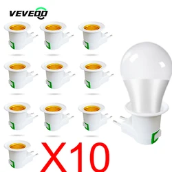 10PCS white E27 switch socket LED lamp holder to AC power 220V European plug lamp holder converter with ON OFF switch button