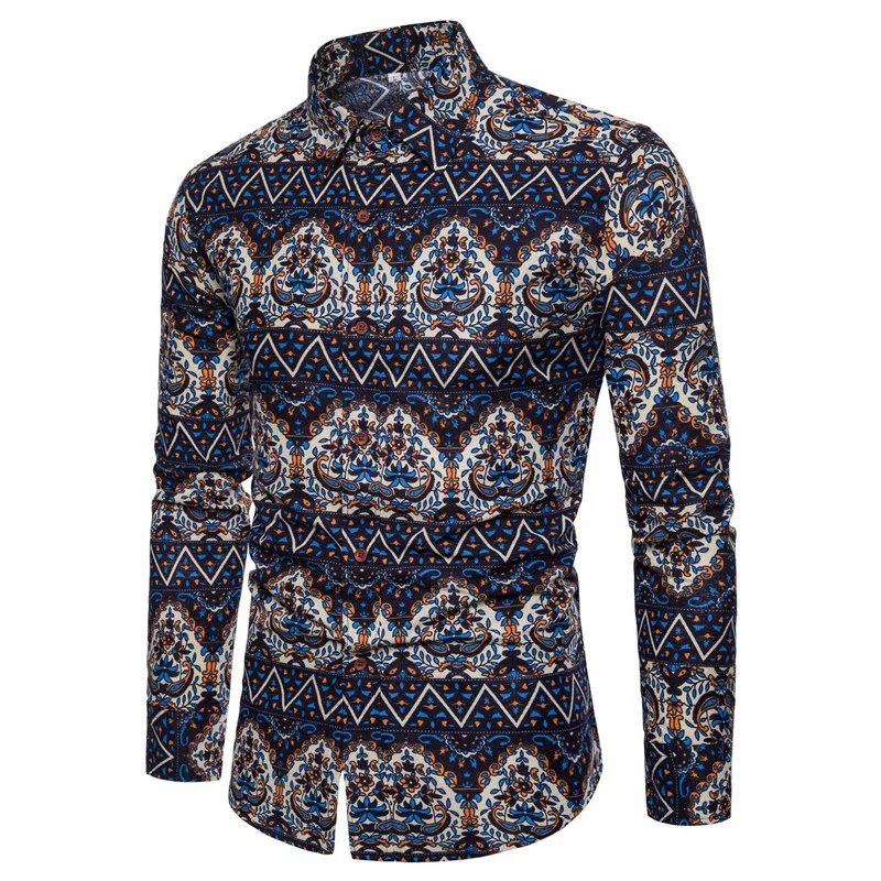 2020 Retro Floral Printed Men Casual Shirts New Classic Dress Shirt Vintage Pattern Spring For Big and Tall Man A414 | Мужская одежда