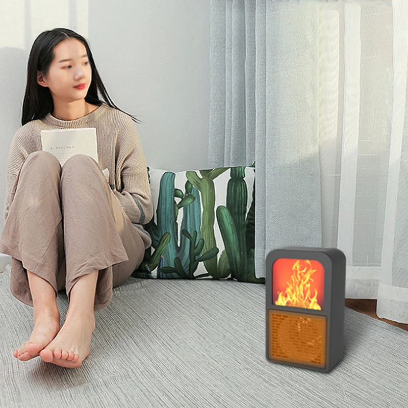 

220V Portable Warmer Heating Fireplace Flame Desktop Mini Over-Heat Protection Electric Heater Fan Living Rooms Economic