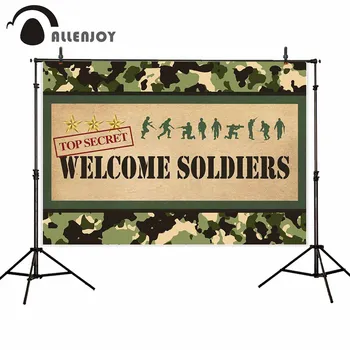 

Allenjoy Welcome Soldiers Party Banners Camouflage Warrior Commendation Celebration Photozone Backdrop Big Event Decor Supplies