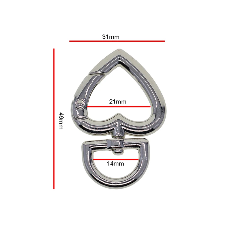 6/12 Pcs Keychains Heart Alloy Clips Connectors Key Ring Hooks 47mm