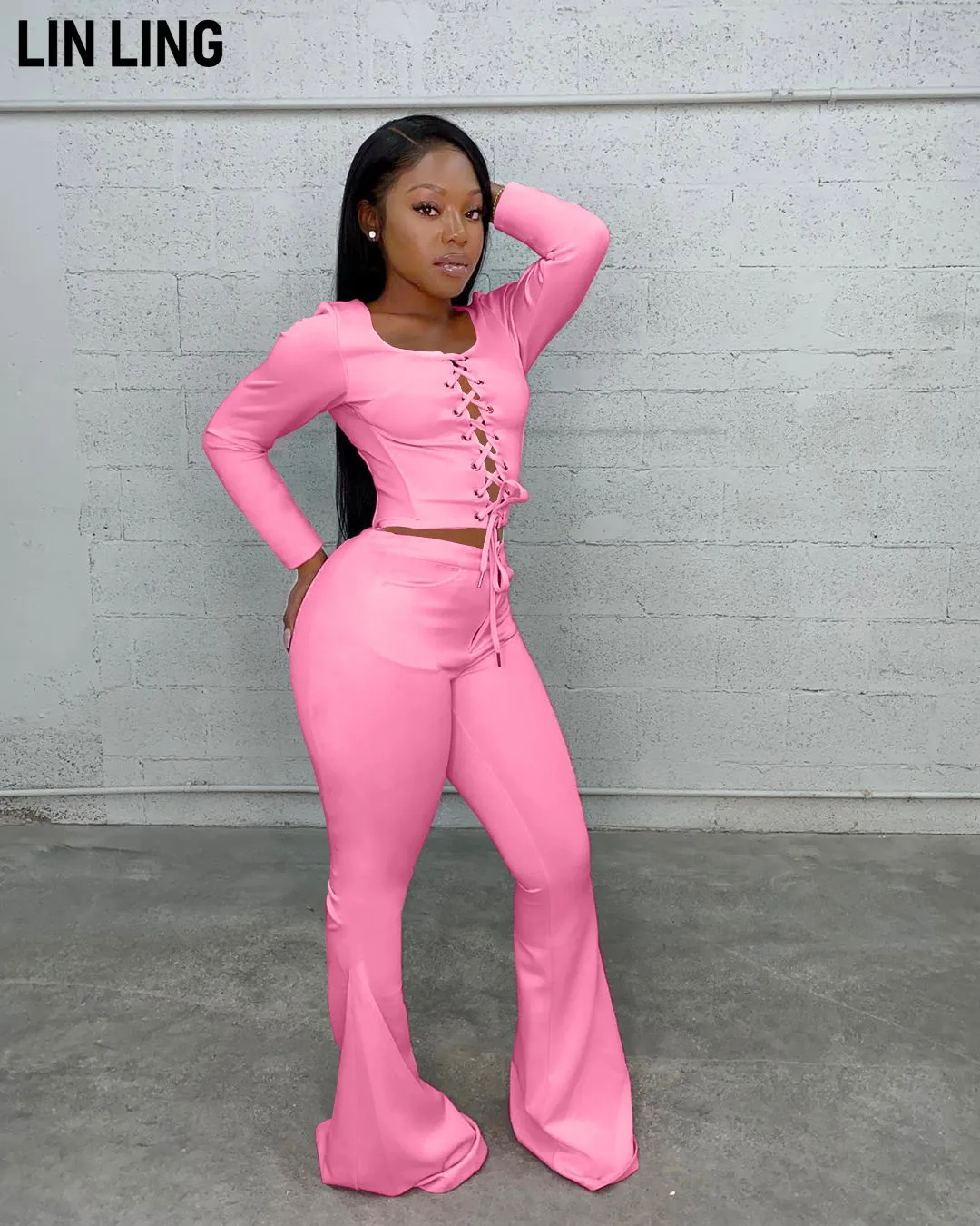 Flared Pants Two Piece Set Outfits 