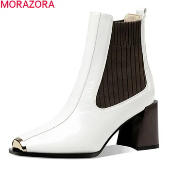 

MORAZORA 2020 Big size 33-43 women boots thick high heels square toe ladies shoes top quality black white color ankle boots