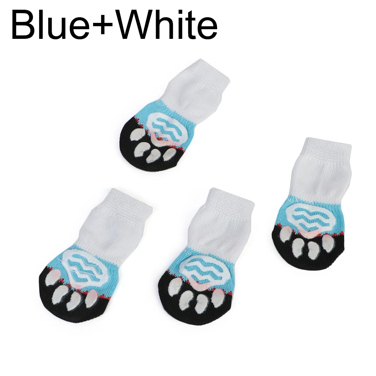 Blue White Носки для собак 4 шт./компл. щенок собака обувь стильная футболка с изображением персонажей видеоигр на нескользящей подошве трикотажные носки для питомцев мягкая теплая собачья сапоги с рисунком собачки и котика зимние носки Носки с рисунком кота - Цвет: Blue White